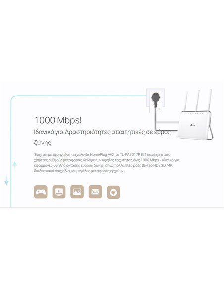 TP-LINK Powerline kit TL-PA7017P, Passthrough, AV1000 Gigabit, Ver. 4.0