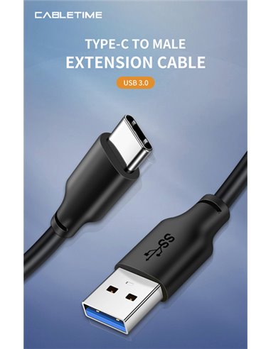 CABLETIME καλώδιο USB-C σε USB CMAMN, 3A, 5Gbps, 1m, μαύρο
