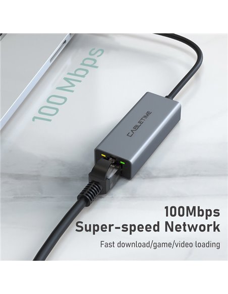 CABLETIME αντάπτορας δικτύου CT-AML100, USB, 100Mbps Ethernet, γκρι