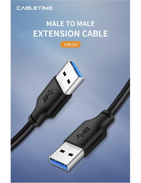 CABLETIME καλώδιο USB CT-AMAMN, 5 Gbps, 3m, μαύρο