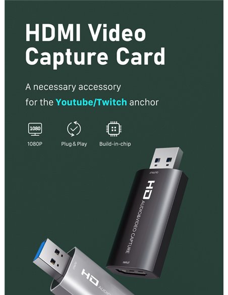 CABLETIME video capture CT-HVC-AB, HDMI/USB σύνδεση, 4K/30Hz, μαύρο