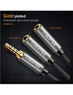 CABLETIME καλώδιο ήχου 3.5mm σε 2x 3.5mm CT-P12G4P, 4-pole, 20cm, μαύρο