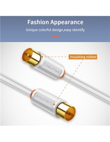 CABLETIME καλώδιο κεραίας CT-AV101, 75 Ohm, 1m, λευκό
