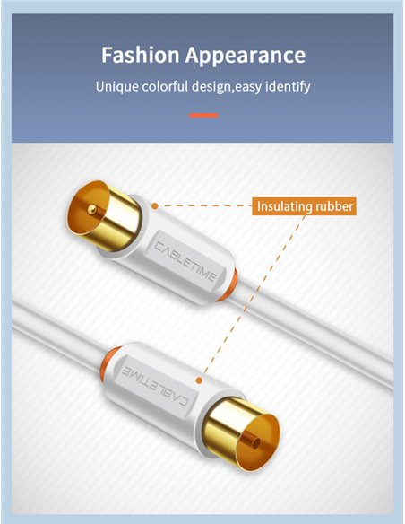 CABLETIME καλώδιο κεραίας CT-AV101, 75OHM, 2m, λευκό