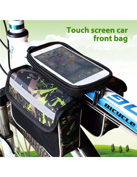 Tσαντάκι ποδηλάτου BIKE-0035, με θήκη κινητού, μαύρο-πράσινο