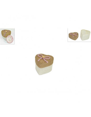 Κουτάκι καρδούλα απο λινάτσα ροζ κορδελάκι Υ4,5x6.5εκ.