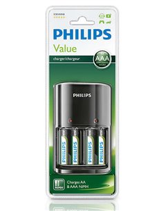 PHILIPS φορτιστής μπαταριών AA & AΑΑ NiMH SCB1450NB με 4x AAA, μαύρος