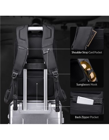 ARCTIC HUNTER τσάντα πλάτης B00423 με θήκη laptop 15.6, USB, 21L, μαύρη