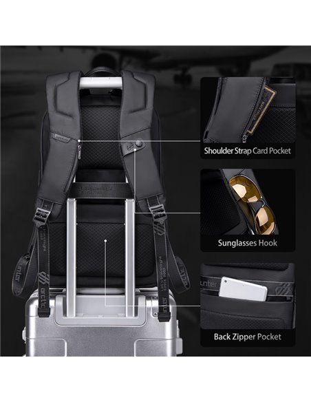 ARCTIC HUNTER τσάντα πλάτης B00423 με θήκη laptop 15.6, USB, 21L, μαύρη