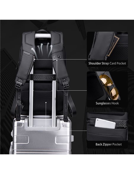 ARCTIC HUNTER τσάντα πλάτης B00443 με θήκη laptop 15.6, USB, 19L, μαύρη