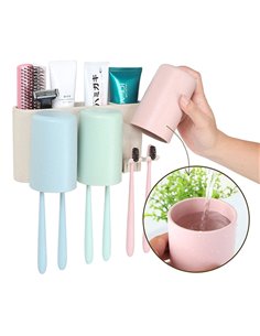 ECOCO βάση οδοντόβουρτσας με 3 ποτήρια E1615, μπεζ