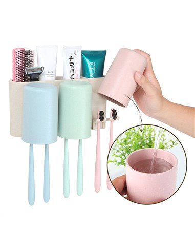 ECOCO βάση οδοντόβουρτσας με 3 ποτήρια E1615, μπεζ