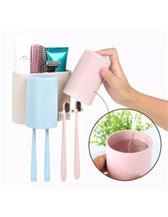 ECOCO βάση οδοντόβουρτσας με 2 ποτήρια E1701, μπεζ