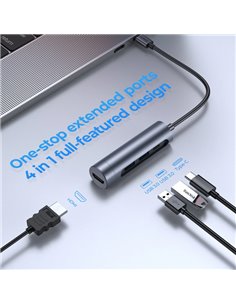 JOYROOM docking station S-H113-DG, 4 θυρών, USB-C, 100W PD, 4K, γκρι