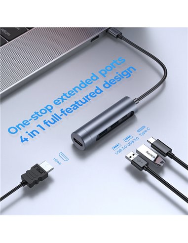 JOYROOM docking station S-H113-DG, 4 θυρών, USB-C, 100W PD, 4K, γκρι