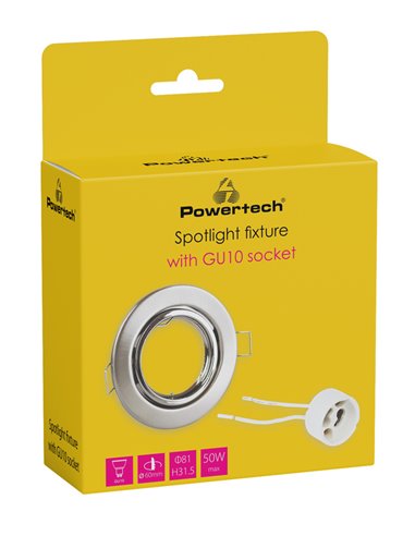 POWERTECH μεταλλικό πλαίσιο spot & ντουί GU10-003, χωνευτό, 81x31.5mm