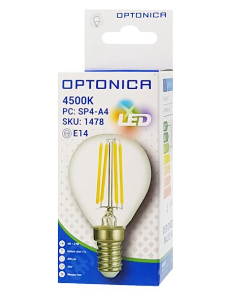 OPTONICA LED λάμπα G45 Filament 1478, 4W, 4500K, E14, 400lm