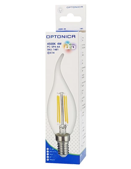 OPTONICA LED λάμπα Candle C35T Filament 1481, 4W, 4500K, E14, 400lm