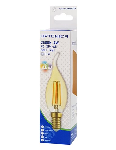 OPTONICA LED λάμπα Candle T35 Filament 1491, 4W, 2500K, E14, 400lm