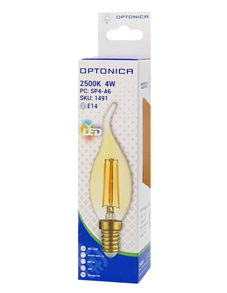 OPTONICA LED λάμπα Candle T35 Filament 1491, 4W, 2500K, E14, 400lm