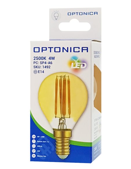 OPTONICA LED λάμπα G45 Filament 1492, 4W, 2500K, E14, 400lm