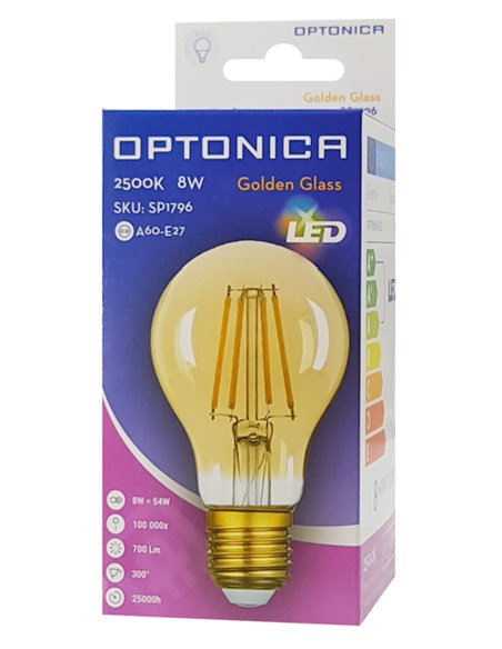 OPTONICA LED λάμπα A60 Filament 1796, 8W, 2500K, E27, 700lm