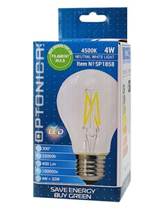 OPTONICA LED λάμπα A60 Filament 1858, 4W, 4500K, E27, 400lm