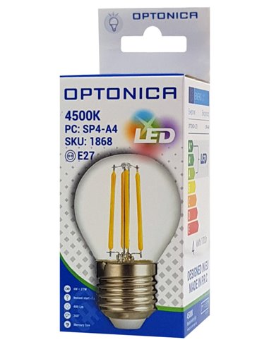OPTONICA LED λάμπα G45 Filament 1868, 4W, 4500K, E27, 400lm