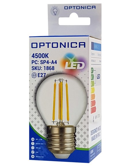 OPTONICA LED λάμπα G45 Filament 1868, 4W, 4500K, E27, 400lm