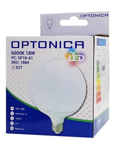 OPTONICA LED λάμπα G120 1884, 18W, 6000K, E27, 1440lm