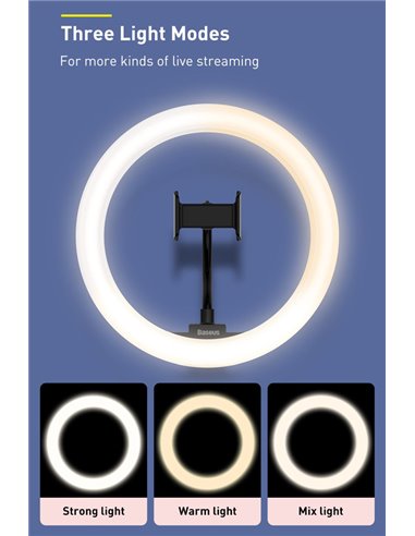 BASEUS φωτιστικό δαχτυλίδι LED CRZB12-B01, 12", χωρίς τρίποδα, μαύρο