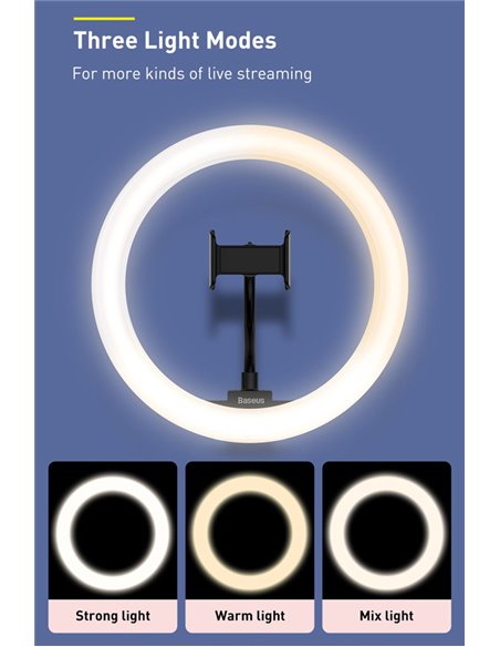 BASEUS φωτιστικό δαχτυλίδι LED CRZB12-B01, 12", χωρίς τρίποδα, μαύρο