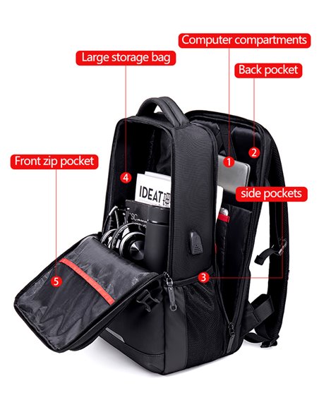 GOLDEN WOLF τσάντα πλάτης GB00444, με θήκη laptop 15.6", 23L, μαύρη