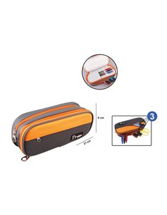 MP υφασμάτινη κασετίνα PA1022-05, 3 θέσεων, γκρι-πορτοκαλί