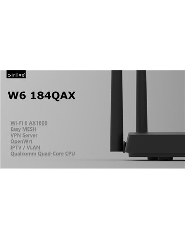 AIRLIVE mesh router W6184QAX, Wi-Fi 6, 1800Mbps AX1800, 4x Gigabit ports