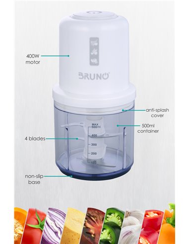 BRUNO πολυκόπτης BRN-0066, 500ml, 400W, 4 λεπίδες, λευκό