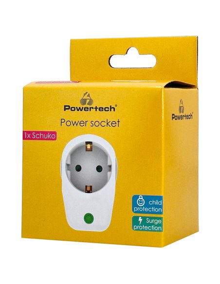 POWERTECH αντάπτορας ρεύματος PT-996, 1 θέση schuko, 16A, 3680W, λευκός