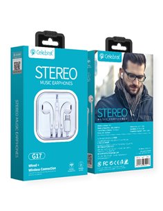 CELEBRAT earphones με μικρόφωνο G17, Lightning, Φ14mm, 1.2m, λευκά