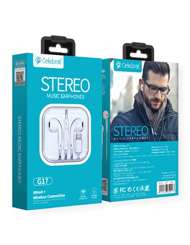 CELEBRAT earphones με μικρόφωνο G17, Lightning, Φ14mm, 1.2m, λευκά