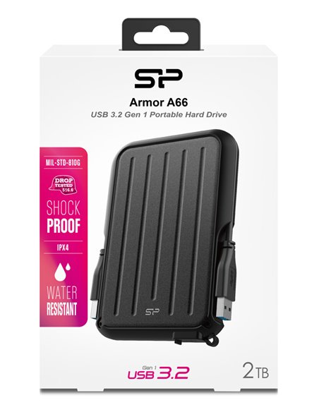 SILICON POWER εξωτερικός HDD Armor A66, 2TB, USB 3.2, μαύρος