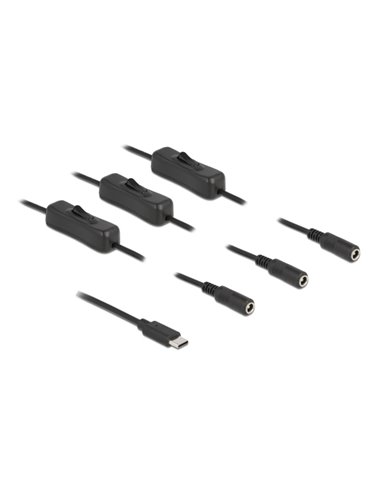 DELOCK καλώδιο USB Type-C σε 3x DC 5.5 x 2.1mm 86801, 1m, μαύρο