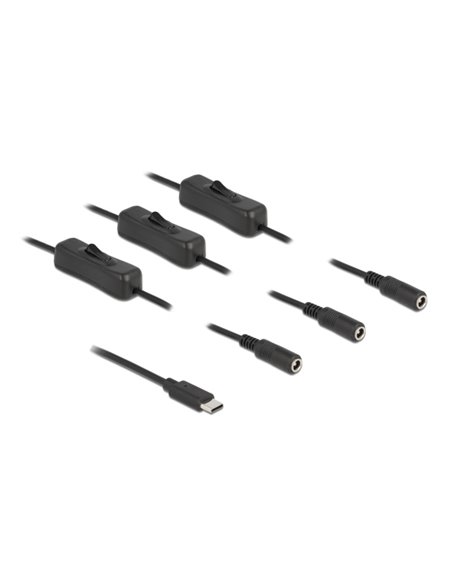 DELOCK καλώδιο USB Type-C σε 3x DC 5.5 x 2.1mm 86801, 1m, μαύρο