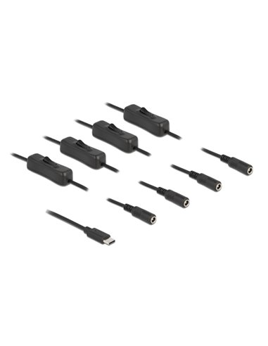 DELOCK καλώδιο USB Type-C σε 4x DC 5.5 x 2.1mm 86802, 1m, μαύρο