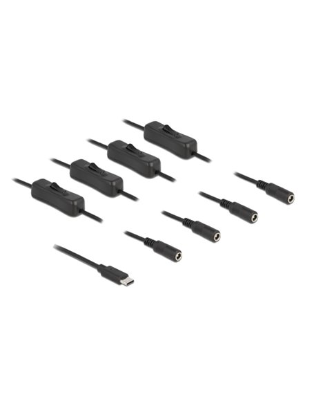 DELOCK καλώδιο USB Type-C σε 4x DC 5.5 x 2.1mm 86802, 1m, μαύρο