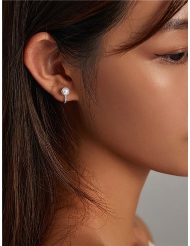 BAMOER σκουλαρίκια κρίκος SCE1288 με κυβική ζιρκόνια & πέρλα, ασήμι 925