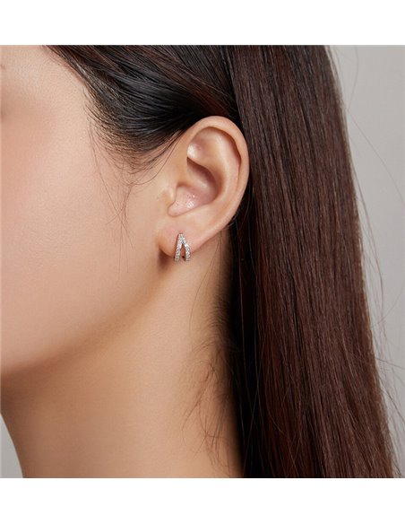 BAMOER σκουλαρίκια διπλοί κρίκοι SCE1187-A, κυβική ζιρκόνια, ασήμι 925