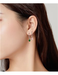 BAMOER σκουλαρίκια κρίκος SCE1018 με ροζ κυβική ζιρκόνια, ασήμι 925