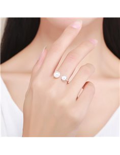 BAMOER δαχτυλίδι SCR192 με λευκές πέρλες, ανοιγόμενο, ασήμι 925, ασημί