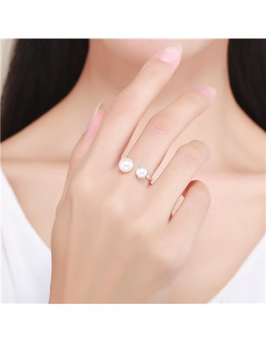 BAMOER δαχτυλίδι SCR192 με λευκές πέρλες, ανοιγόμενο, ασήμι 925, ασημί