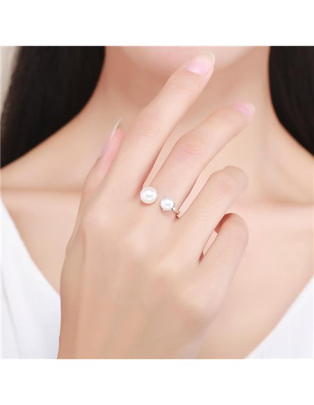 BAMOER δαχτυλίδι SCR192 με λευκές πέρλες, ανοιγόμενο, ασήμι 925, ασημί